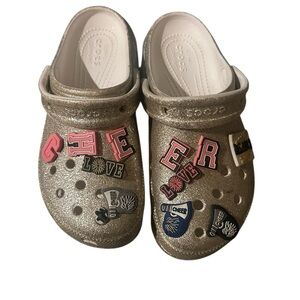 Crocs Kids Glitter Clogs - Gold and Pink size 6